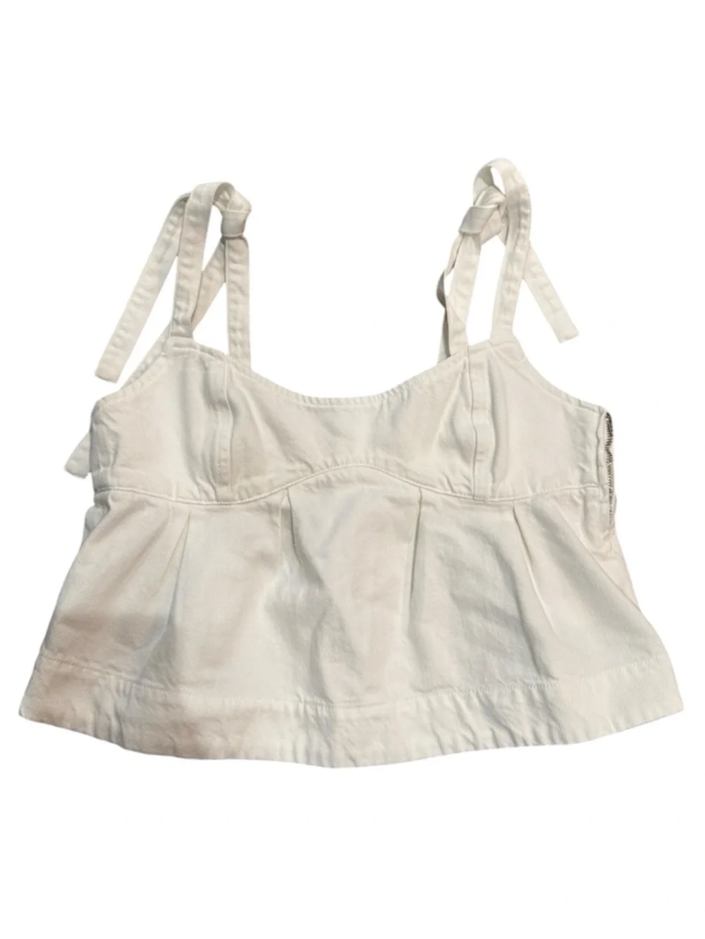 White Tie Strap Crop Top Babydoll Tank Summer Minimal - Picture 2 of 4